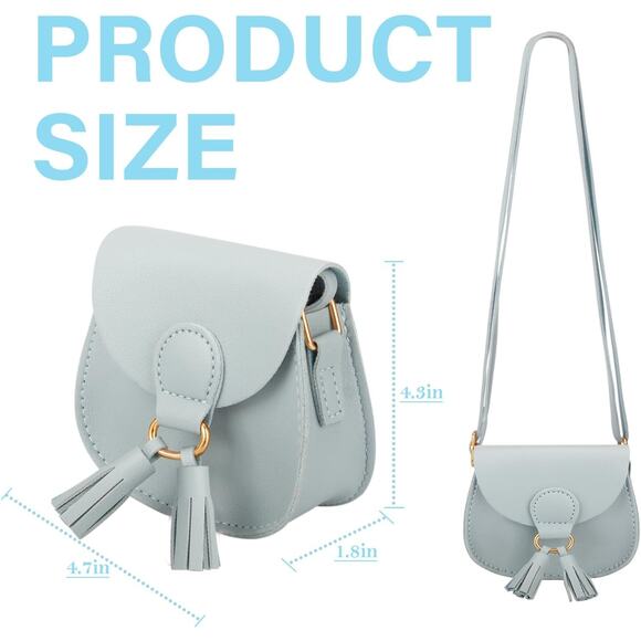 Girls Leather Mini Purse Crossbody Bag with tassels in blue - Picture 3 of 3